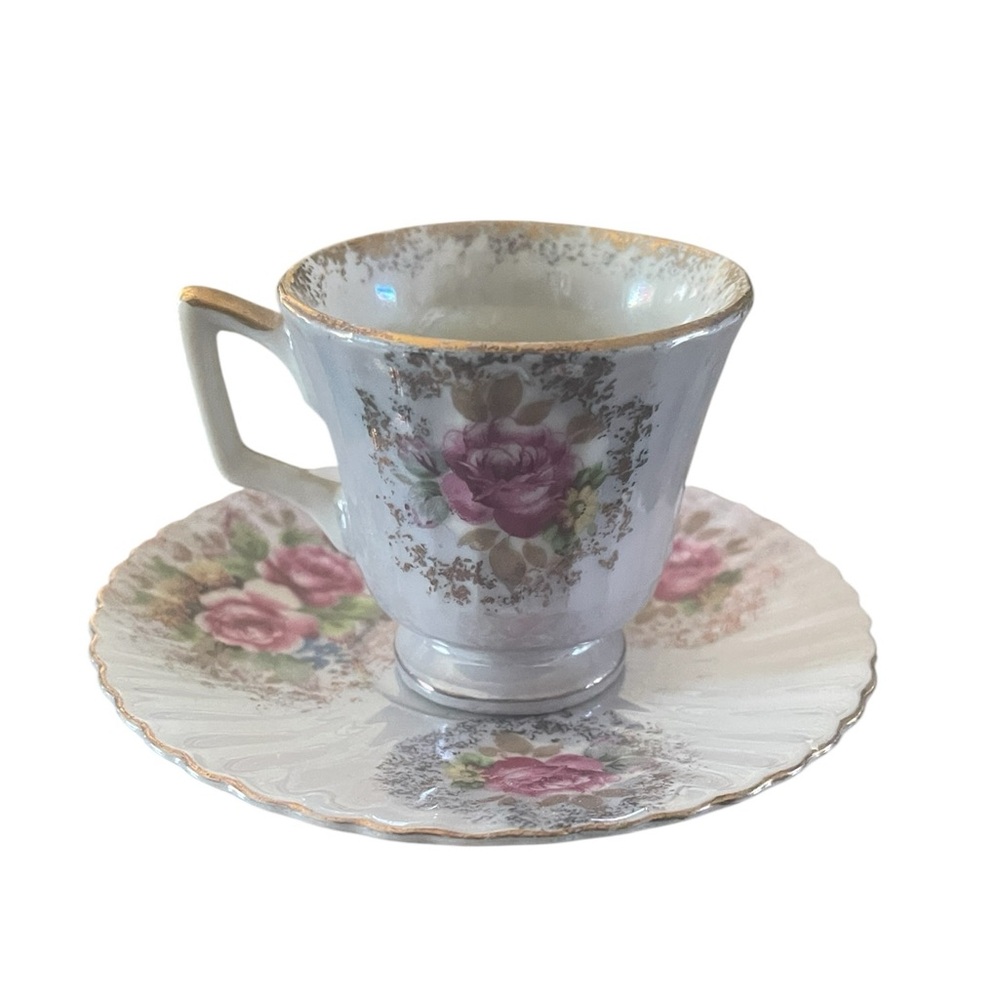 Vintage Small Japanese Floral Teacup and Saucer Demitasse